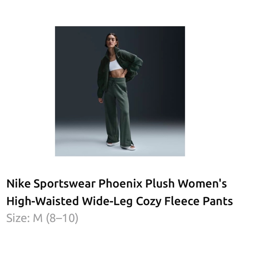 Nike Women's Dark Green Wide-Leg Fleece Pants